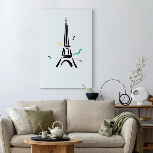  Slika - Black Graphic Drawing of the Eiffel Tower on a Cream Background 40x60 Na talijanskom platnu Slike