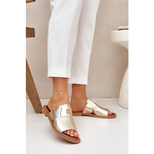 Zazoo Elegant Leather Slippers On Flat Heel Cene