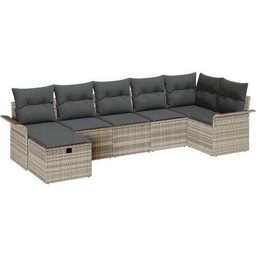 vidaXL Vrtna sedežna garnitura z blazino 7 pcs Svetlo siva Poly ratan, (5000153782) Cene