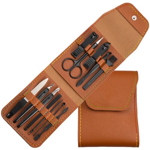 INF 12-delni set za manikuro - orodje za nohte iz nerjavečega jekla z etuijem iz PU usnja Brown, (21538655) Cene