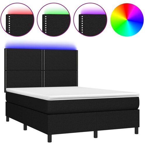  Krevet box spring s madracem LED crni 140x190 cm od tkanine Slike