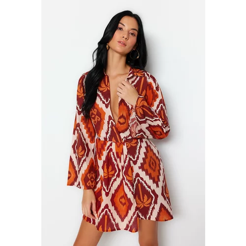 Trendyol Tropical Pattern Mini Woven 100% Cotton Beach Dress