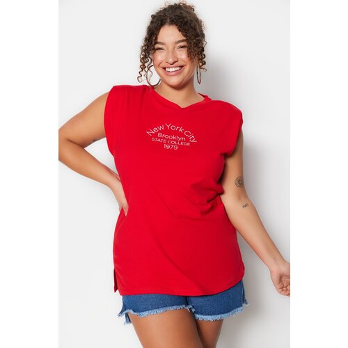 Trendyol Curve Plus Size T-Shirt - Red - Regular fit Cene