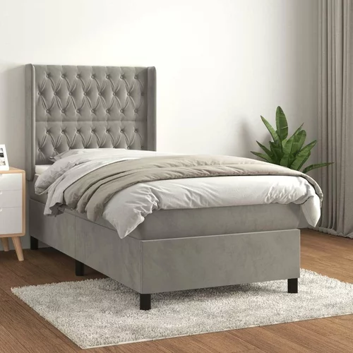 Box spring postelja z vzmetnico svetlo siva 100x200 cm žamet, (20789753)