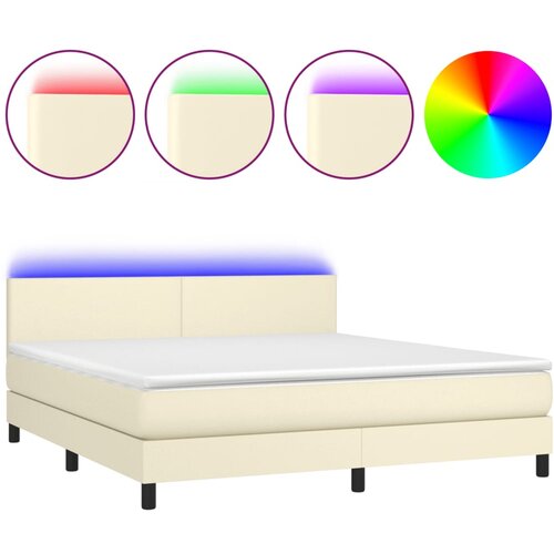  box spring s madracem LED krem 160x200cm od umjetne kože Slike