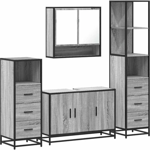 vidaXL kopalniško pohištvo 4 kosi siva sonoma inženirski les Cene