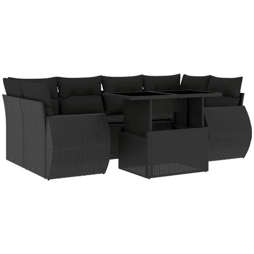  7-dijelni set vrtnih sofa od poliratana s jastucima crni Slike