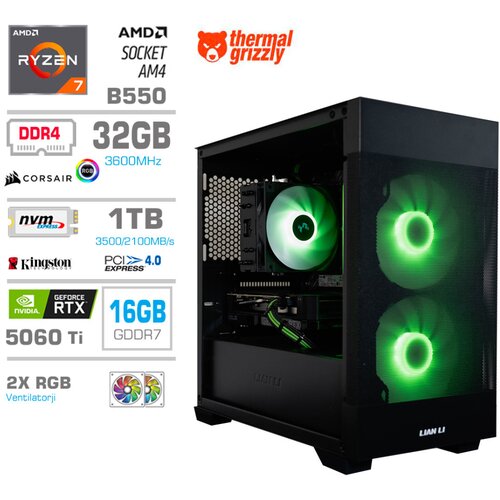 MEGA Računalnik MT S7X R7-5800X/RTX5060Ti-16GB/32GB/1TB-4.0/750W/Brez OS/črna RGB + Estetski napajalni kabli [Zelena / Črna], (22097694) Cene