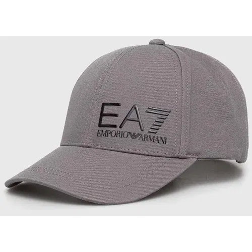 Ea7 Emporio Armani Pamučna kapa sa šiltom boja: siva, s aplikacijom