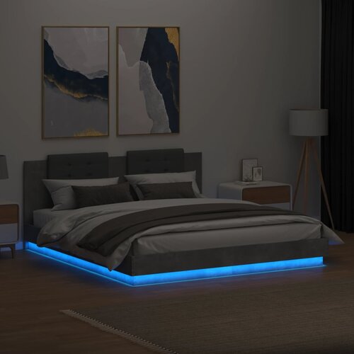  Okvir kreveta s uzglavljem LED siva boja betona 180 x 200 cm Slike