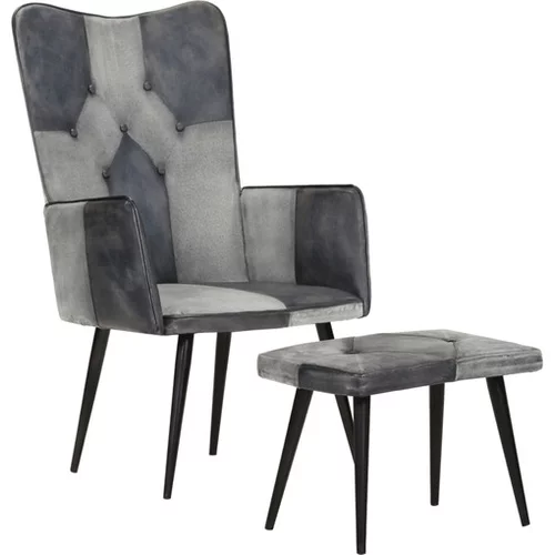  Fotelj s stolčkom za noge sivo pravo usnje in platno