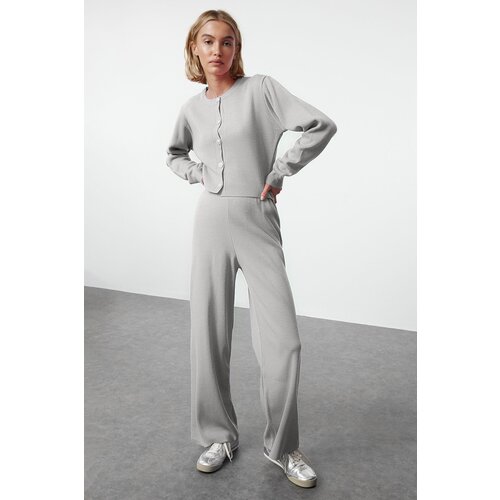 Trendyol Stone Crop Cardigan-Pants Knitwear Bottom-Top Set Slike