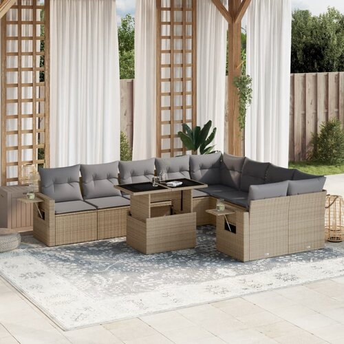  10-dijelni set vrtnih sofa s jastucima bež od poliratana 100 x 55 x 73 cm Cene