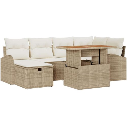 VidaXL 7-dijelni vrtni sofa set s jastučićima Bež poli ratan Slike