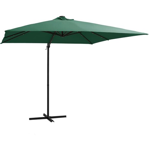 vidaXL Stranski senčnik LED luči in kovinski drog 250x250 cm zelen Cene
