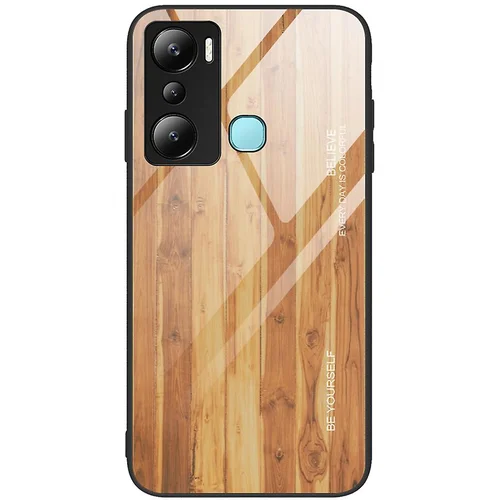 INORCO Za Infinix Hot 20i 4G zadnji ovitek, odporen na padce TPU + ovitek za telefon z lesenim vzorcem iz kaljenega stekla, (22033518)