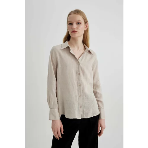Defacto Oversize Fit Shirt Collar linen Long Sleeve Shirt