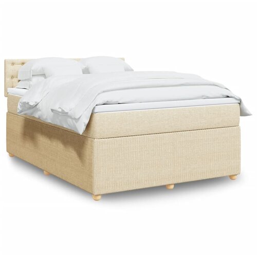vidaXL Box spring postelja z vzmetnico krem 140x200 cm blago Cene