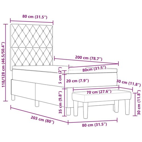  Krevet s podnicom s madracem i klupom tamnoplavi 80x200 cm samet Slike