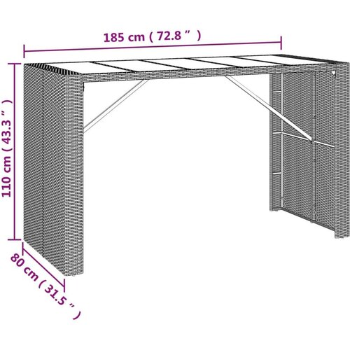 vidaXL barski stol sa staklenom pločom sivi 185x80x110 cm poliratan Cene