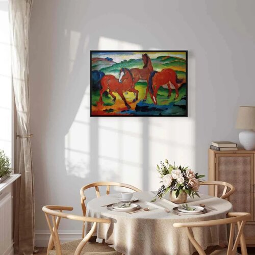  Slika - Franz Marc &amp;ndash; The Red Horses (Grazing Horses IV) 90x60 U crnom drvenom okviru Slike