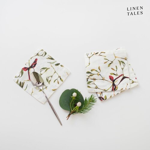 Linen Tales Bijeli podmetači za ča&amp;scaron;e u setu 4 kom s božićnim motivom &amp;ndash; Slike