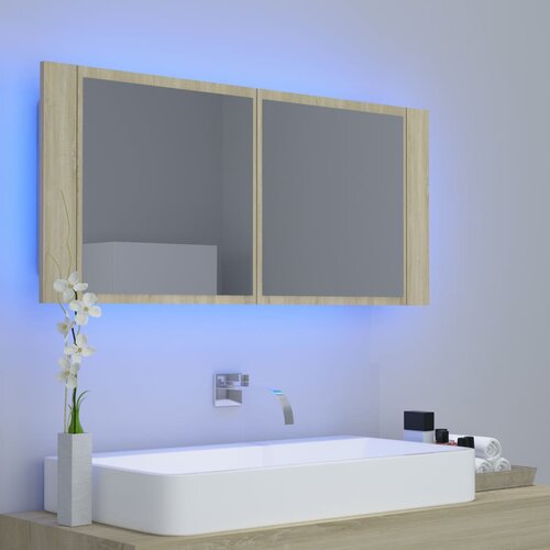  LED kupaonski ormarić s ogledalom boja hrasta 100x12x45 akrilni Slike