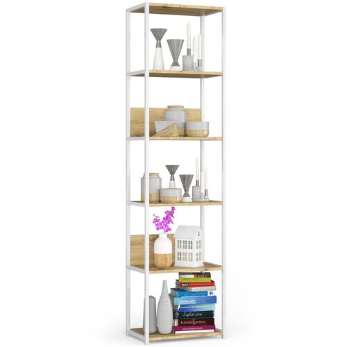 AKORD Metalna loft polica 50 cm - bela-umetni hrast - 6 polic, (21714160) Slike