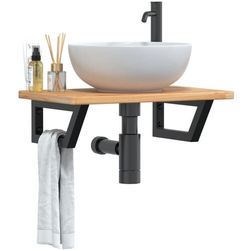 vidaXL Stenska polica za umivalnik jeklo in trdna hrastovina Cene