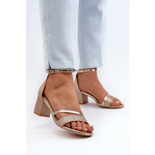 Kesi Women's glittering low-heeled sandals, Golden Ploemis Cene