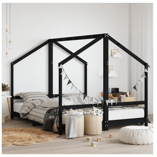 VidaXL Otro&amp;scaron;ki posteljni okvir črn 2x(80x200) cm trdna borov Slike
