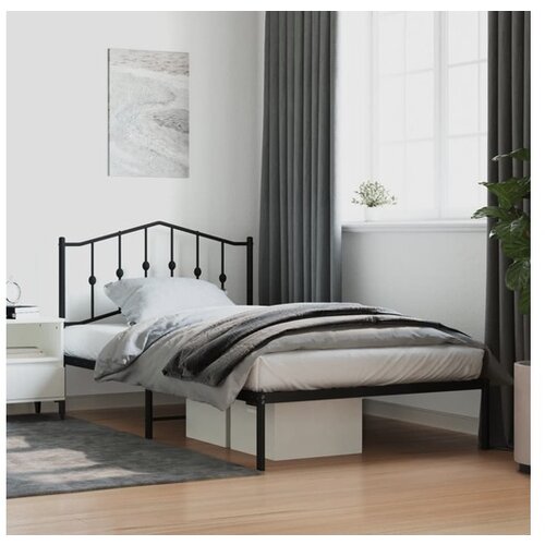 VidaXL Metalni okvir za krevet s uzglavljem crni 107x203 cm Slike