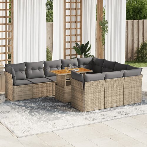 vidaXL 11-dijelni set vrtnih sofa od poliratana s jastucima bež Cijene