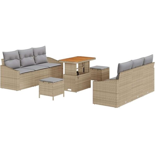  9-dijelni Set Sofa za Vrt s Jastučićima Bež Poly Ratan Akacija 2-sjedalna Sofa za Vrt s Jastučićima Bež Poly Ratan 3-dijelni S Cene