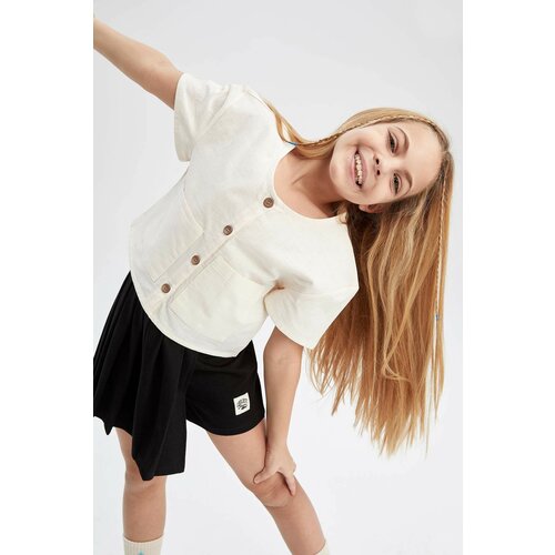 Defacto girls modern fit linen look short sleeve shirt Slike