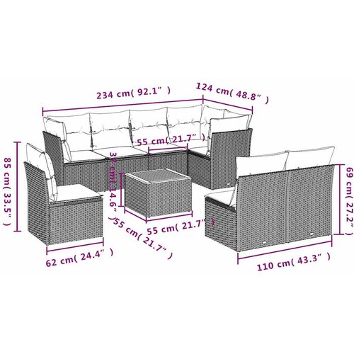  9-dijelni set vrtnih sofa s jastucima crni od poliratana Crna 62 x 62 x 69 cm Slike