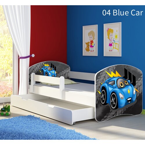  Dječji krevet ACMA s motivom, bočna bijela + ladica 180x80 cm 04-blue-car Cijene