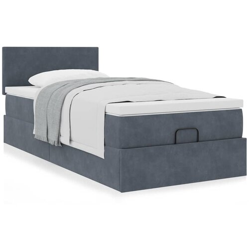 VidaXL Otomanski posteljni okvir z vzmetnico siv 90x200 cm žamet Slike