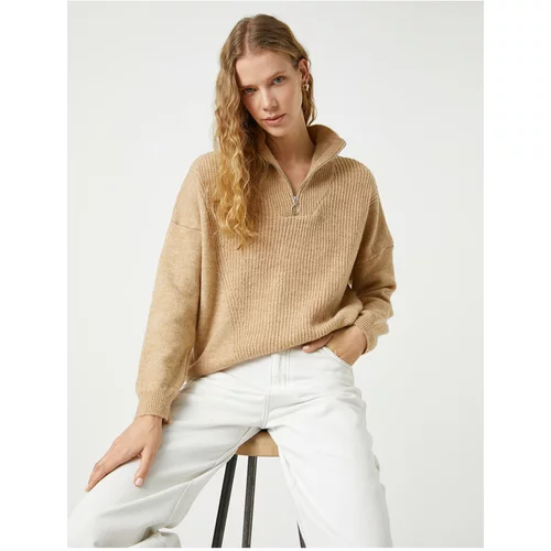 Koton Oversize Knitwear Sweater Standing Collar Half Zipper
