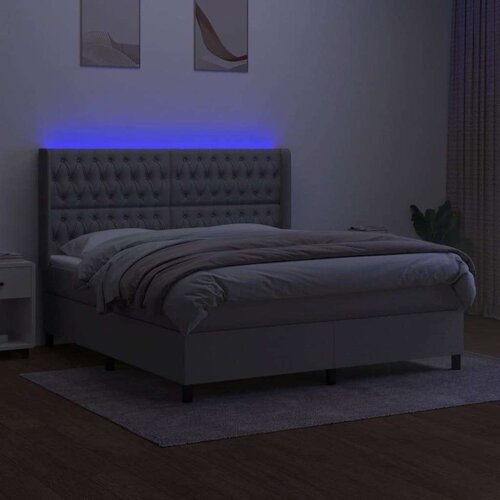  Box spring s madracem LED svjetlosivi 160x200 cm tkanina Slike