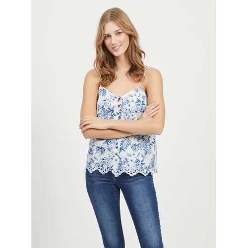 Vila Blue-white flowered top with buttons Camelina - Women