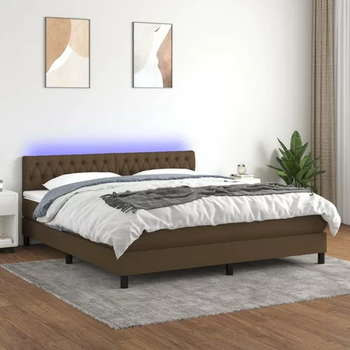  Box spring postelja z vzmetnico LED temno rjava 160x200cm blago, (20899719)