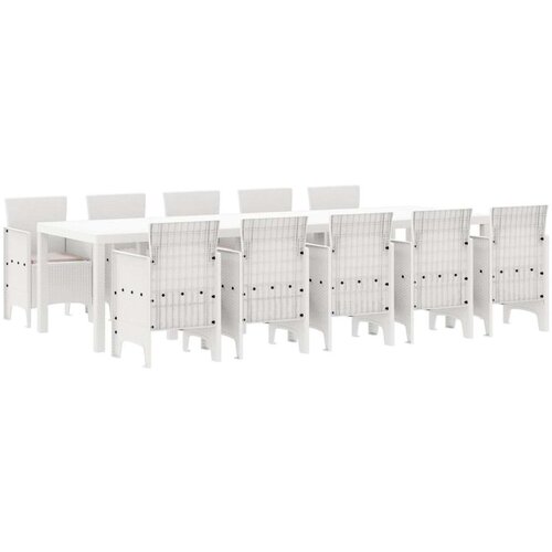  Set za objedovanje u vrtu od 11 dijelova s jastučićima bijeli poliratan vrtni stol bijeli 150x100x73 cm poliratan vrtne stolic Cene