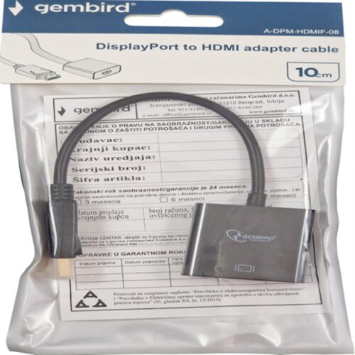 Dpm HDMIF 08 Gembird DisplayPort v1 to HDMI adapter cable, black 239alt DPM HDMIF 002 Slike