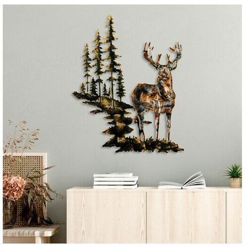 Zidna dekoracija jelen u šumi, metalna, 65x79 cm Slike