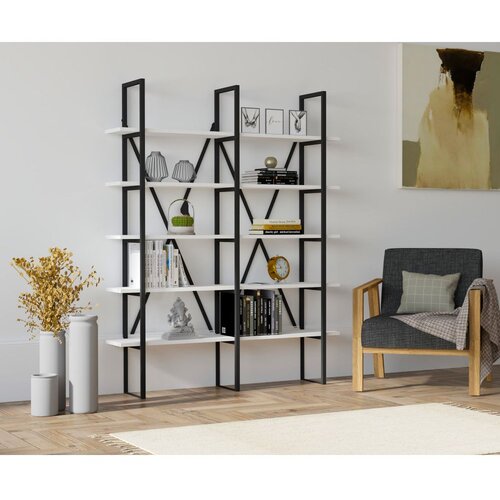 Woody Fashion Polica 126x160x26cm Belo-Crna Cene