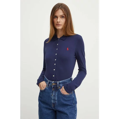 Polo Ralph Lauren Košulja za žene, boja: tamno plava, slim, s klasičnim ovratnikom, 211941176