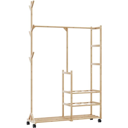 vidaXL Stojalo za oblačila s policami in kolesi 100x38x175,5 cm Bambus Cene