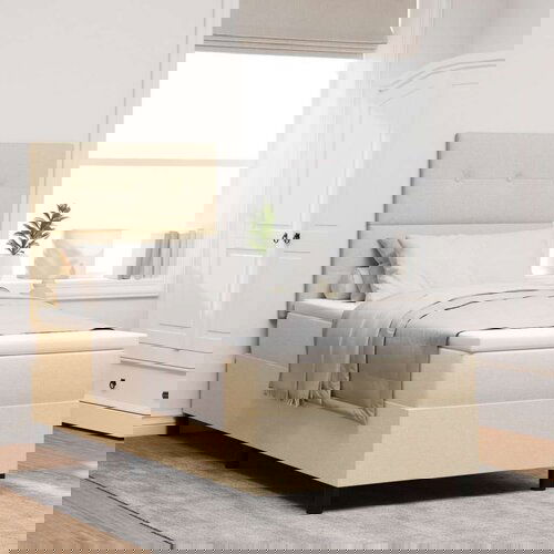  Posteljni okvir z vzmetnico Bež Tkanina 100 x 200 cm Vzmetnica, (22067079) Slike