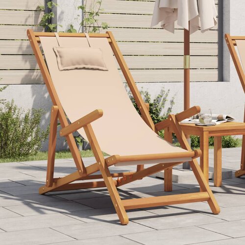  Sklopiva stolica za plažu bež od drva eukaliptusa i tkanine Cene